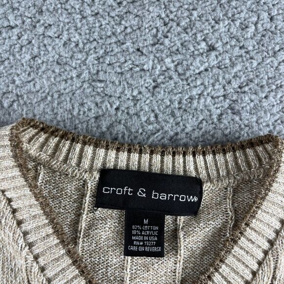 Vintage Croft & Barrow Sweater Mens Medium Beige Striped USA‎ Grandpa Grunge 90s - Picture 3 of 15